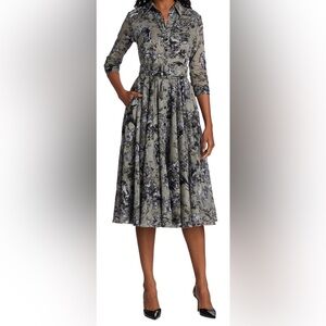 Samantha Sung Safari Print Dress in Taupe, Size 10